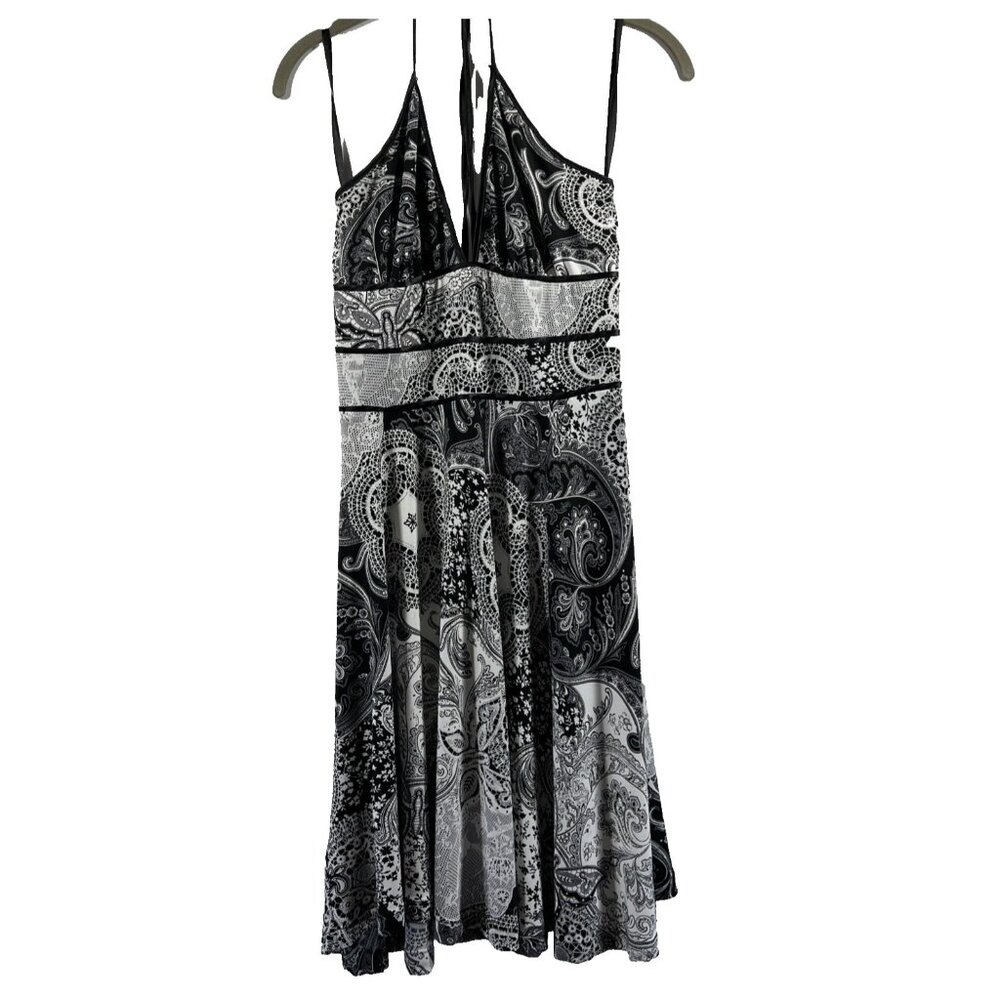 Alyn Paige Women's Dress‎ Size Small Babydoll Black White Paisley Y2K 90's Midi